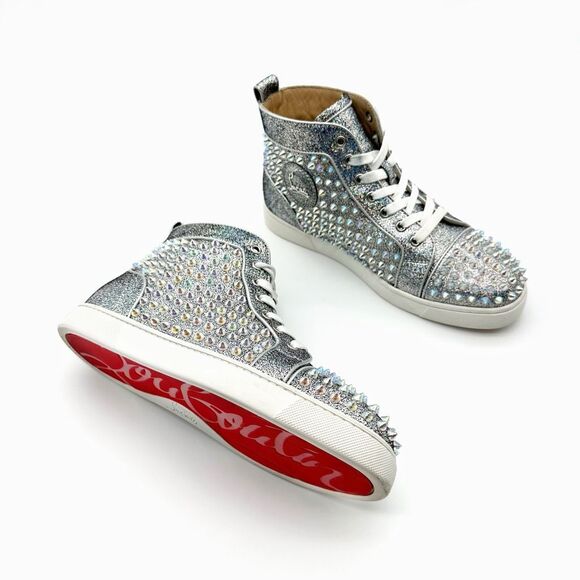 CHRISTIAN LOUBOUTIN Louis Orlato Mica Spike High Top Sneakers Size 39 Lace Up - Picture 1 of 12